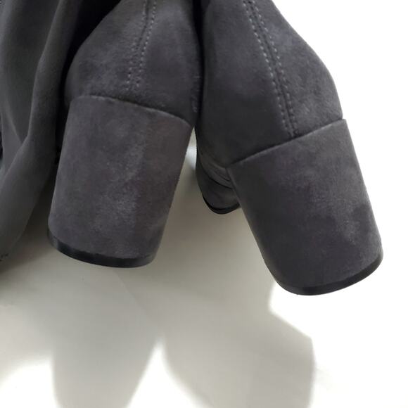 Torrid | Gray Suede Over-The-Knee Back Tie Block Heel Boots - Picture 5 of 14